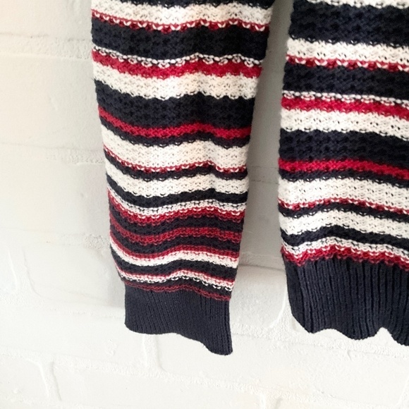 Brooks Brothers Women’s Red Fleece Knit Sweater cotton Ruffle Navy red White S - Picture 5 of 10